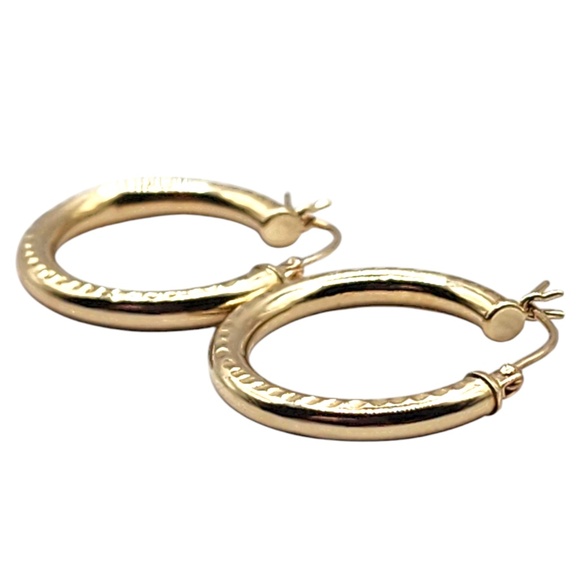 14 Karat Yellow Gold Textured Hoop Earrings #20479 - Picture 3 of 7